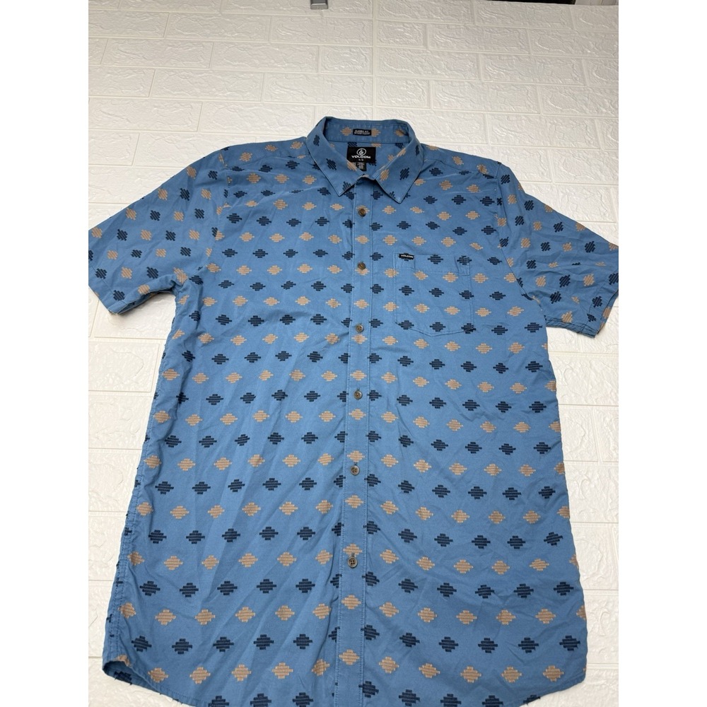 Volcom Shirt Mens XL Blue Geometric Aztec All Over Print A0412306 Skater Casual
